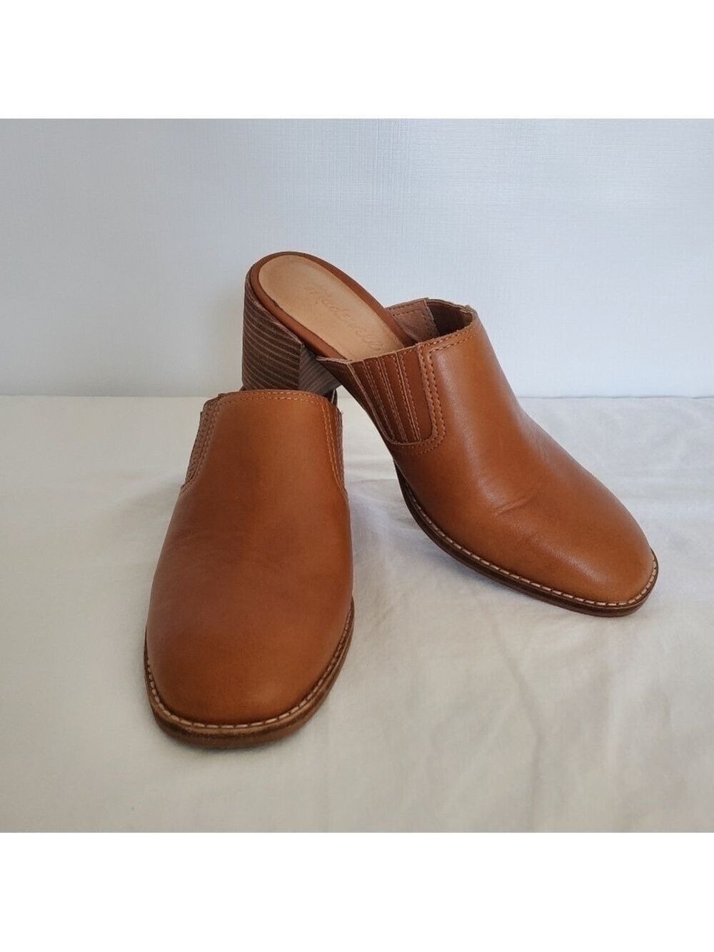 MADEWELL 'THE CAREY' SHOE WOMEN SZ 8 LEATHER MULE CHUNKY-HEEL SQUARE-TOE BROWN